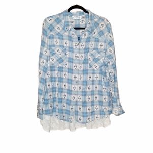 Vintage Blue and White Plaid Button Down Shirt